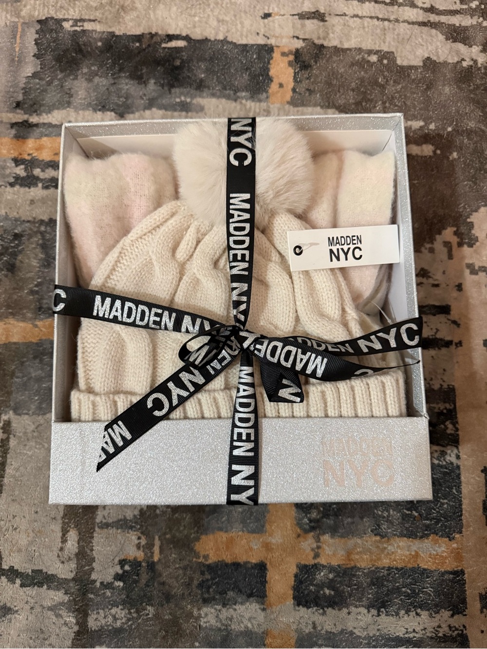 Women Cream Knit Beanie & Sock Gift Set